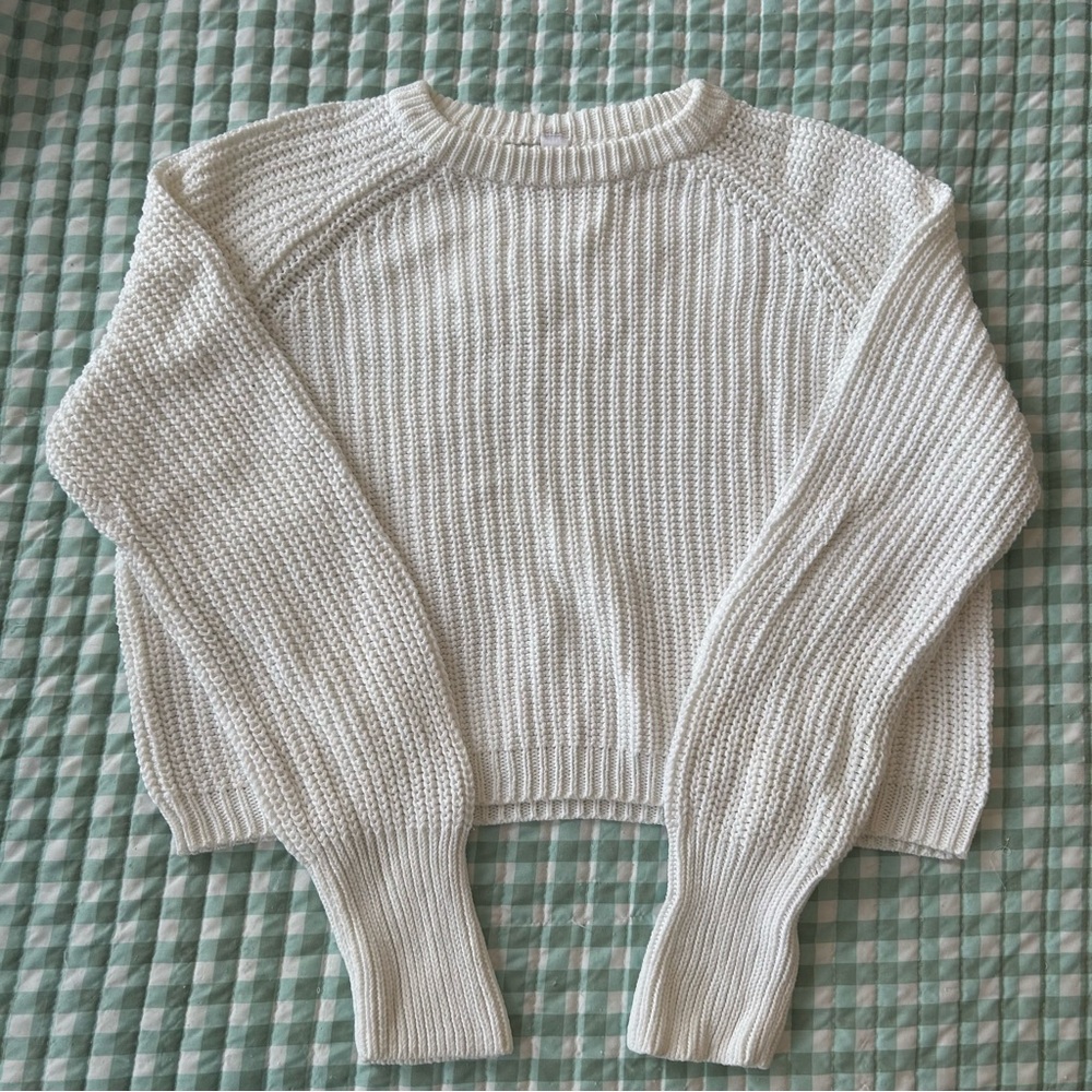 American Apparel Ivory Cropped Cotton Fisherman Sweater